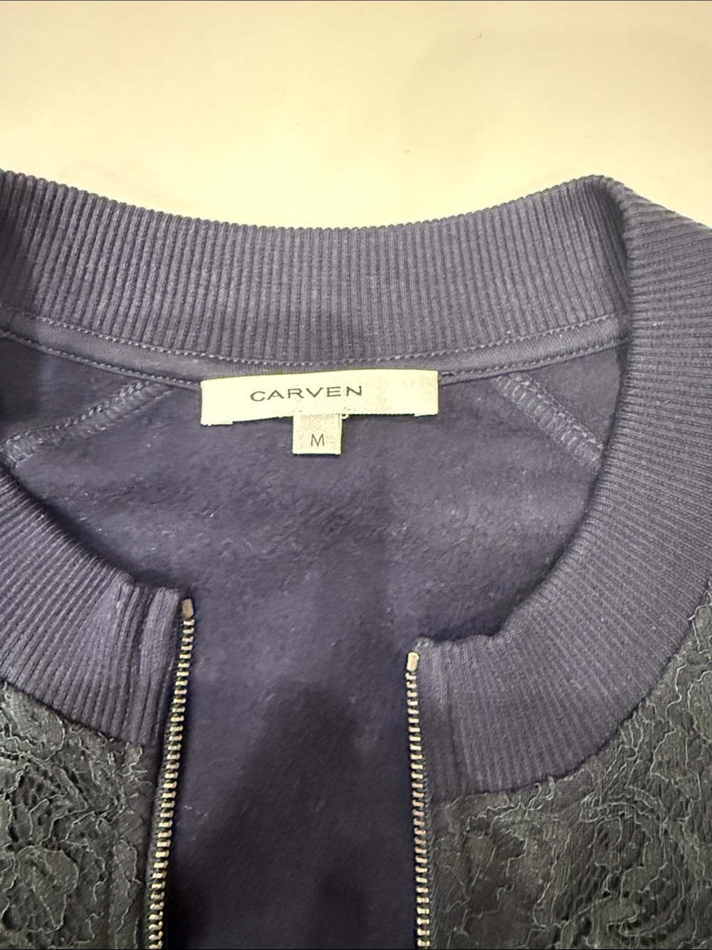 Carven Navy Lace-Front Bomber Jacket View 2